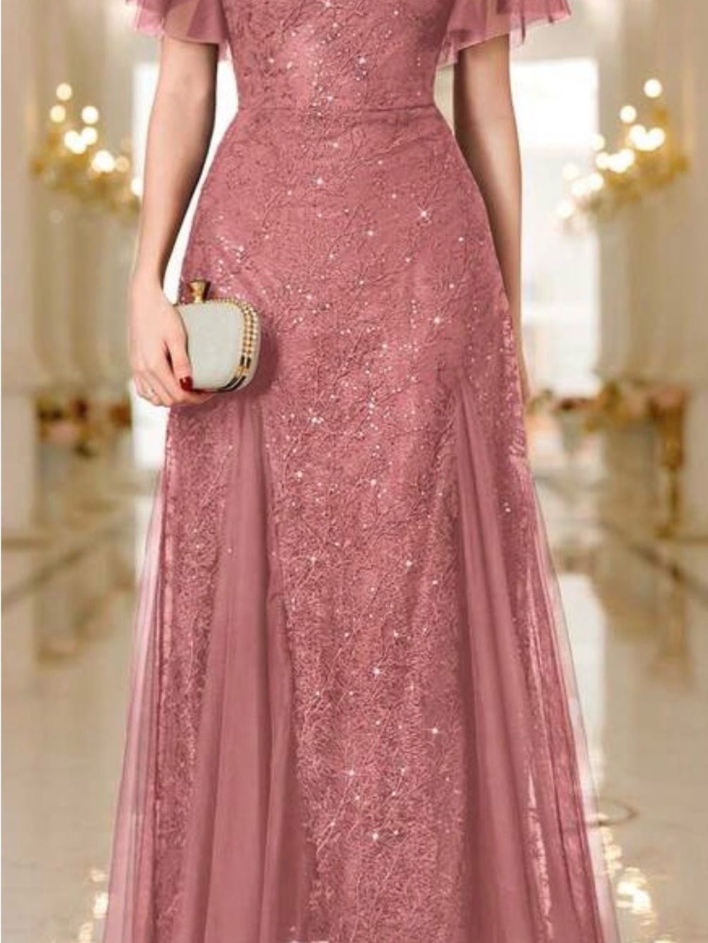 SHEIN Rose Pink Lace Sparkle Maxi Skirt